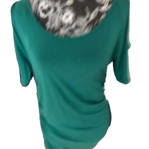 Karen Kane size XL aqua green top cold shoulder teal green shirred sides